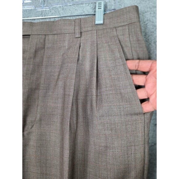 Stacy Adams Men Suit Gold LabeL 42R Brown Tan Windowpane Check Pants 35R (34x30) - Picture 11 of 13